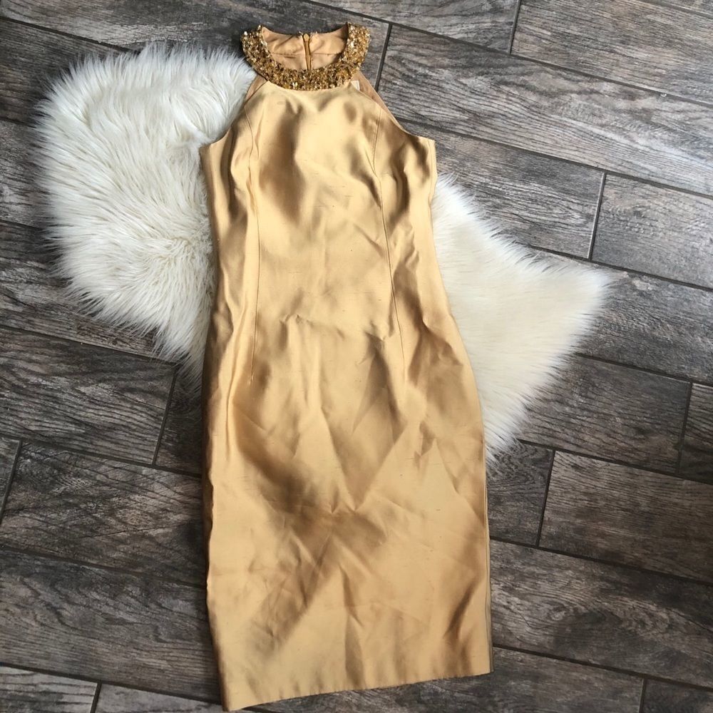 Michael Kors Gold Embellished Sleeveless Dress